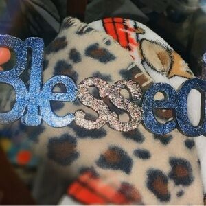 Blue and Silver Glitter 'Blessed' Sign